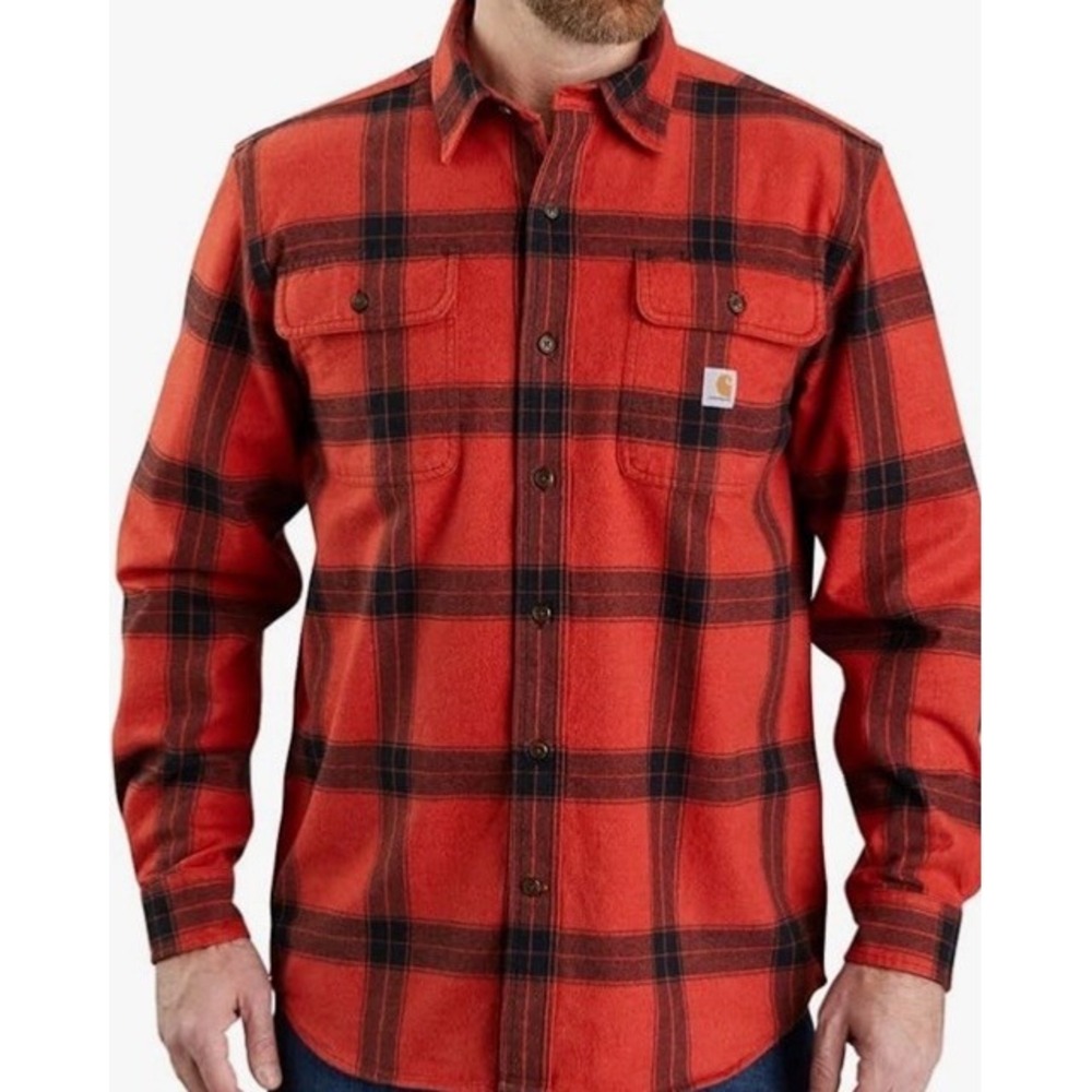 CARHARTT Loose Fit Heavyweight Red Plaid Flannel Long Sleeve Shirt 105439‎ 2XL